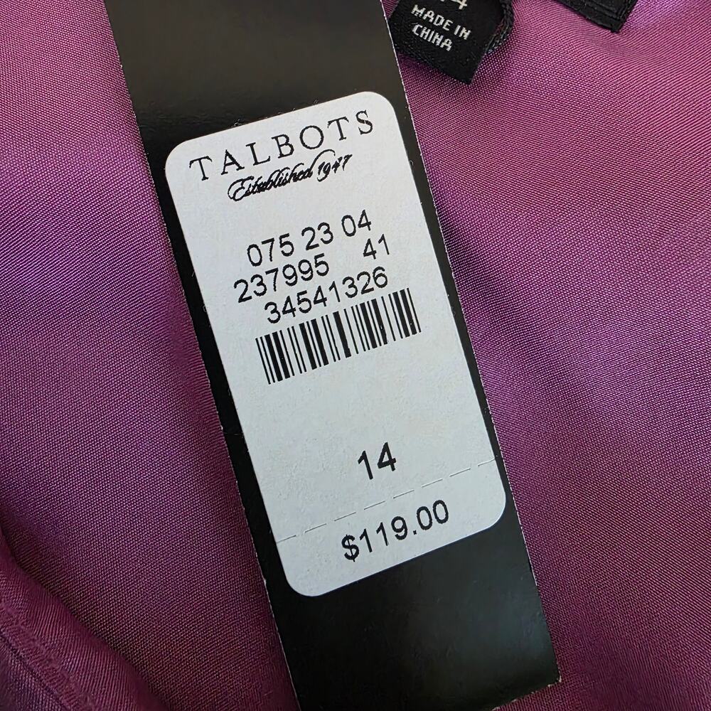 Talbots Silk Sleeveless Top Textured Petal Appliqué Fuchsia Pink Women Size 14 - Picture 9 of 10